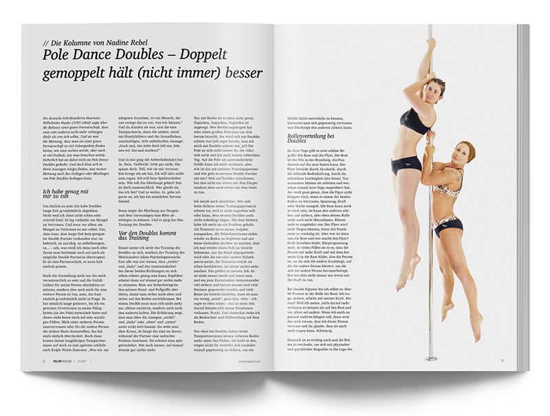 Pole Art Magazine Nr. 9 - Die Kolume von Nadine Rebel: Pole Dance Doubles – Doppelt gemoppelt hält (nicht immer) besser