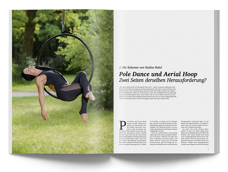 Pole Art Magazine Nr. 11 - Die Kolumne von Nadine Rebel: Pole Dance und Aerial Hoop: Zwei Seiten derselben Herausforderung?