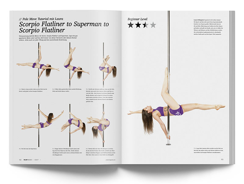 Pole Art Magazine Nr. 11 - Pole Dance Tutorial: Scorpio Flatliner to Superman to Scorpio Flatliner mit Laura