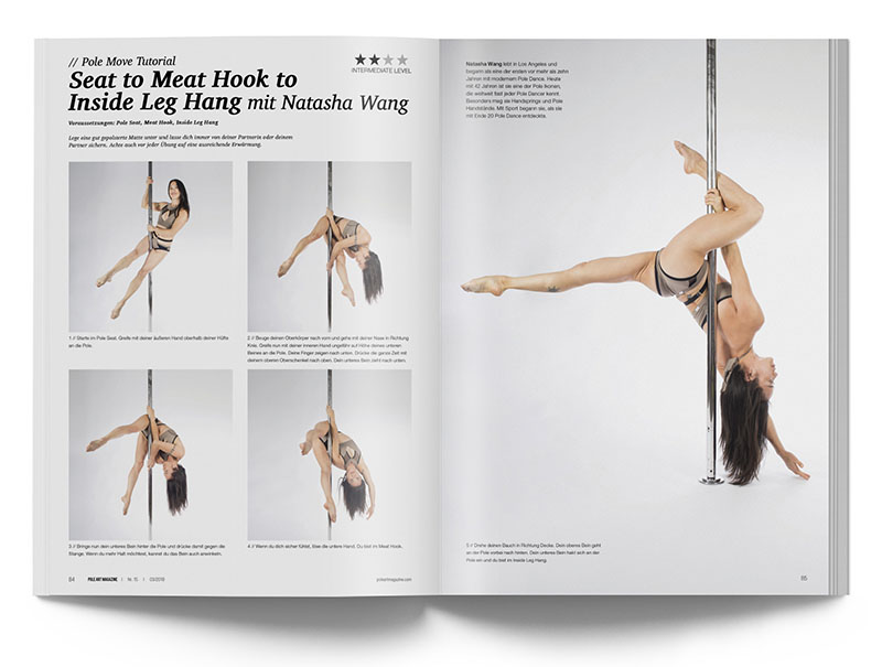 Pole Art Magazine Nr. 15 - Pole Dance Tutorial: Seat to Meat Hook to Inside Leg Hangmit Natasha Wang