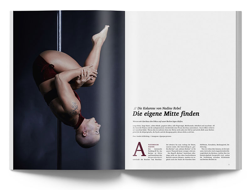 Pole Art Magazine Nr. 20 - Die Kolumne von Nadine Rebel: Die eigene Mitte finden: Warum wir durchaus den Fokus auf unser Becken legen dürfen.