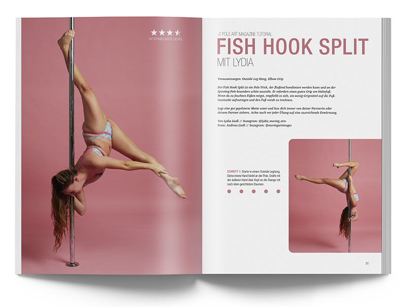 Pole Art Magazine Nr. 25 - Pole Dance Tutorial: Fish Hook Split mit Lydia Liedl