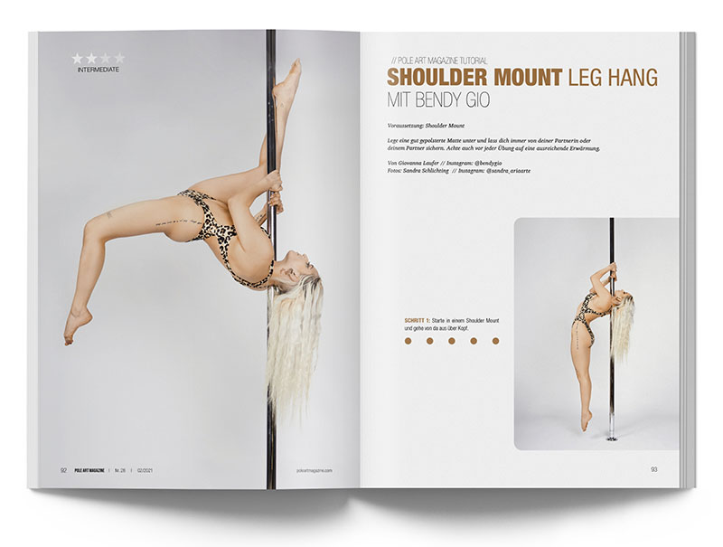 Pole Art Magazine Nr. 26 - Pole Dance Tutorial: Shoulder Mount Leg Hang mit Bendy Gio